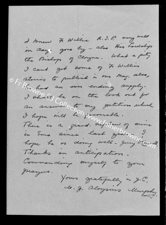 CORRESPONDENCE TO FR.BROWNE FROM ALOYSIUS MURPHY